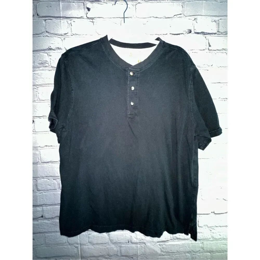 George and Martha Men’s Black Short Sleeve Shirt Size Large 3-Button Polo Style